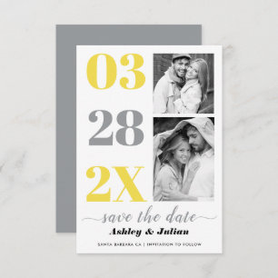 Modern yellow and grey typography two photo save the date