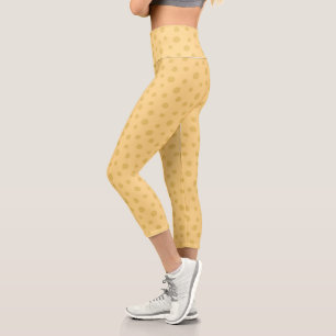 Modern Yellow and Tan Polka Dot Fitness Capri Leggings