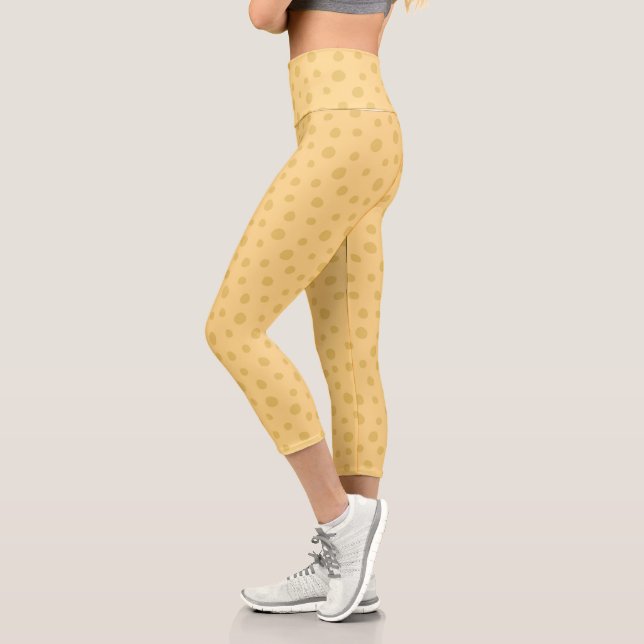 Modern Yellow and Tan Polka Dot Fitness  Capri Leggings (Left)