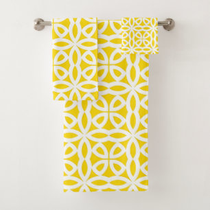 Modern Yellow and White Geometric Retro Art Bath Towel Set