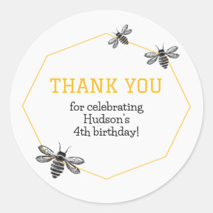 Modern Yellow Bee Day Kids Summer 4th Birthday Classic Round Sticker