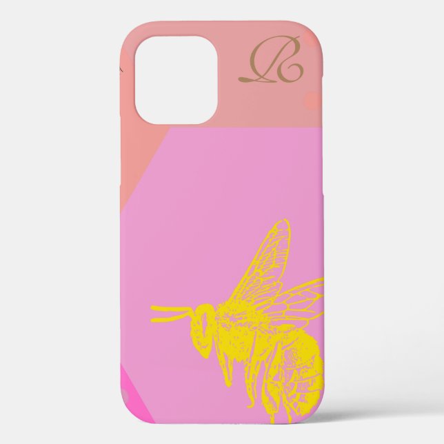 Modern Yellow  Bee  Monogram Case-Mate iPhone Case (Back)