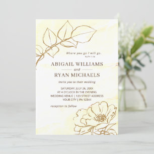 Modern Yellow Beige Rose Art Christian Wedding Invitation