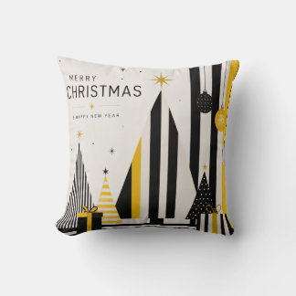 Modern Yellow Black and White Christmas Cushion