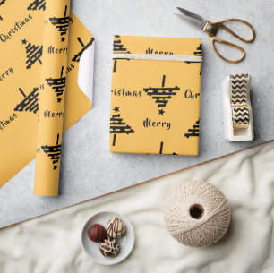 Modern Yellow Black Christmas Tree Pattern Holiday Wrapping Paper