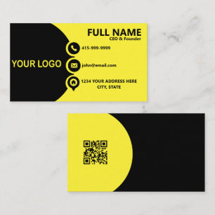 Modern Yellow Black Corporate QR Code Business Card