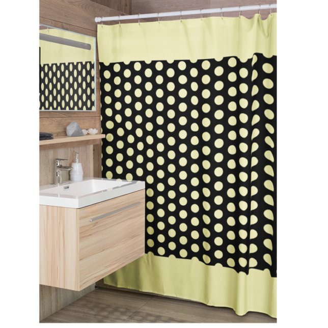 Modern Yellow Black Dots Shower Curtain (Creator Uploaded)