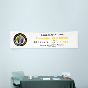 Modern Yellow Black Graduation Party Photo Banner