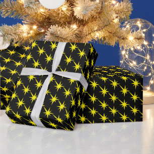 Modern yellow black starburst stars pattern cool wrapping paper