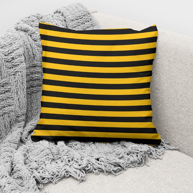 Modern Yellow Black Striped Pattern Cushion (Creator Uploaded)