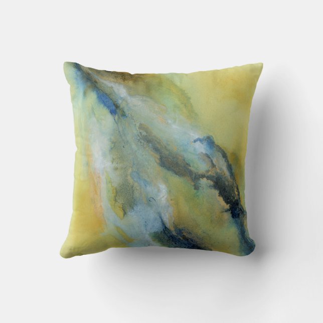 Modern Yellow Blue Abstract Marble Pattern Cushion (Back)