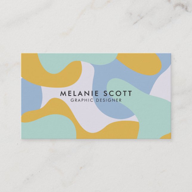 Modern yellow blue abstract pattern minimalist business card (Front)