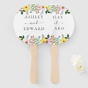 Modern Yellow Blue Pink Spring Floral Wedding Hand Fan