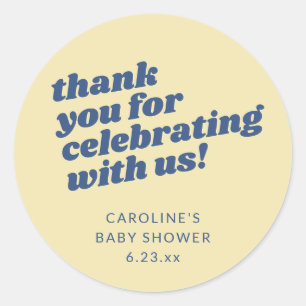 Modern Yellow Blue Retro Baby Shower Thank You Classic Round Sticker