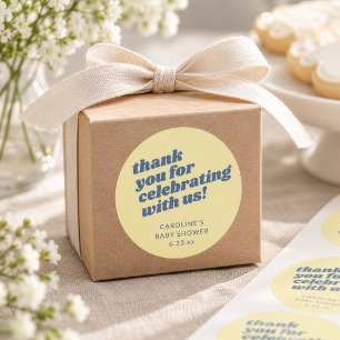 Modern Yellow Blue Retro Baby Shower Thank You Classic Round Sticker