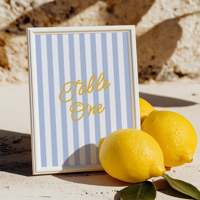 Modern Yellow & Blue Striped Wedding Table Number (Modern Yellow & Blue Striped Wedding Table Number)
