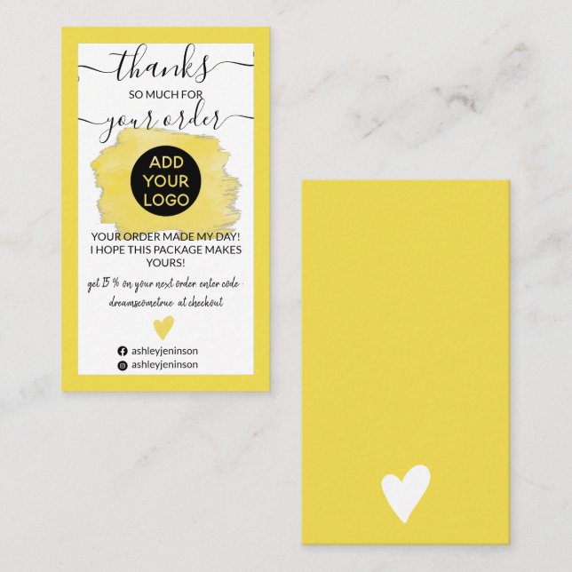Modern yellow brushstroke logo border thank you business card (Front/Back)