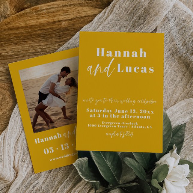 Modern Yellow Calligraphy Photo Wedding Invitation (Creator Uploaded)