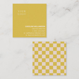 Modern Yellow Checkerboard Logo Branding Bold Square Business Card