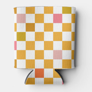 Modern Yellow Checks Pattern Can Cooler