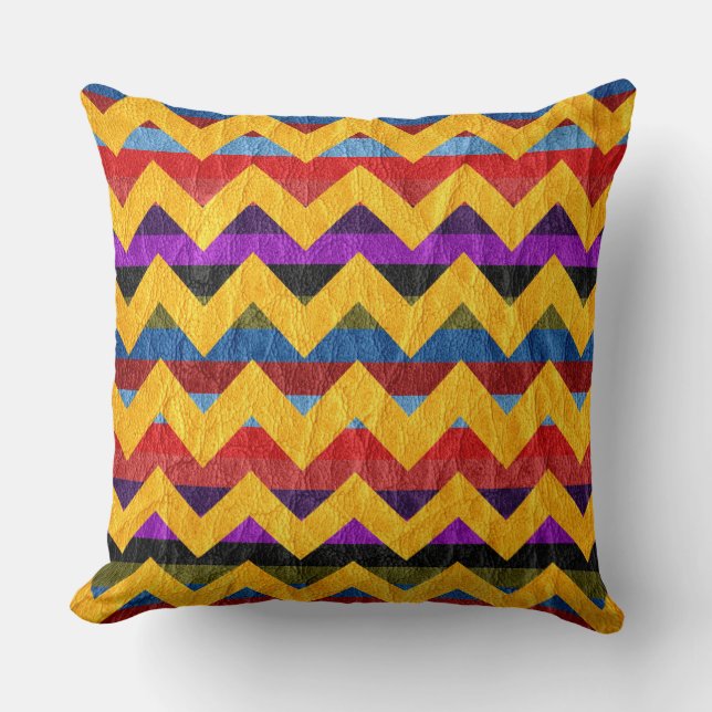 Modern Yellow Chevron Leather Cushion (Front)