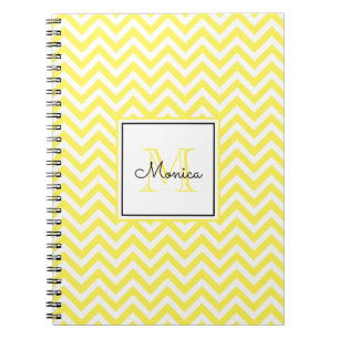 Modern Yellow Chevron Pattern with Monogram Notebook