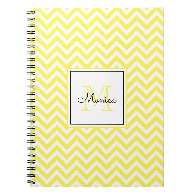 Modern Yellow Chevron Pattern with Monogram Notebook (Front)