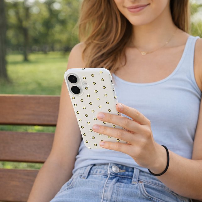 Modern Yellow Circle Dot Black Outline Pattern Case-Mate iPhone Case (A phone case with a yellow circle with black outline pattern.)