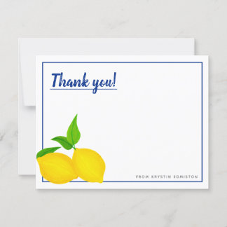 Modern Yellow Citrus Lemons on Blue Thank You Card
