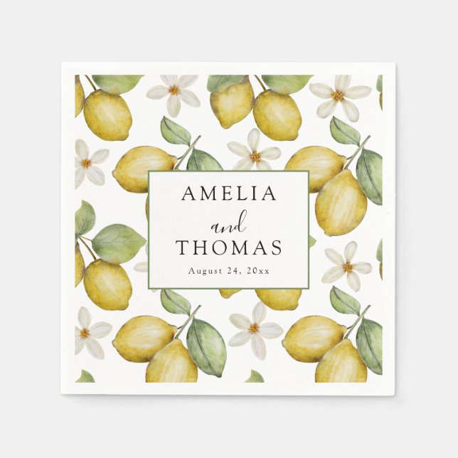 Modern Yellow Citrus Wedding Napkin (Front)
