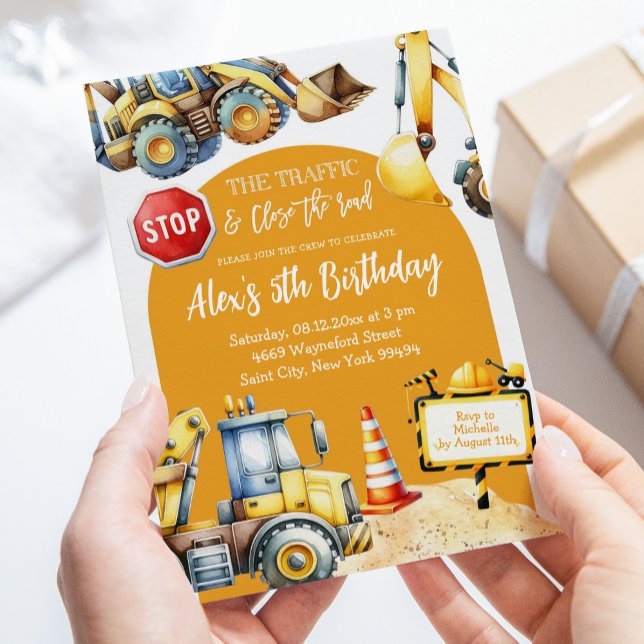 Modern Yellow Construction Boy Birthday Invitation (Creator Uploaded)