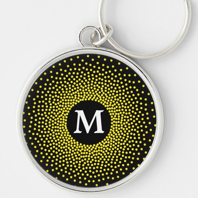 Modern Yellow Dot Pattern with MONOGRAM Keychain (Front)
