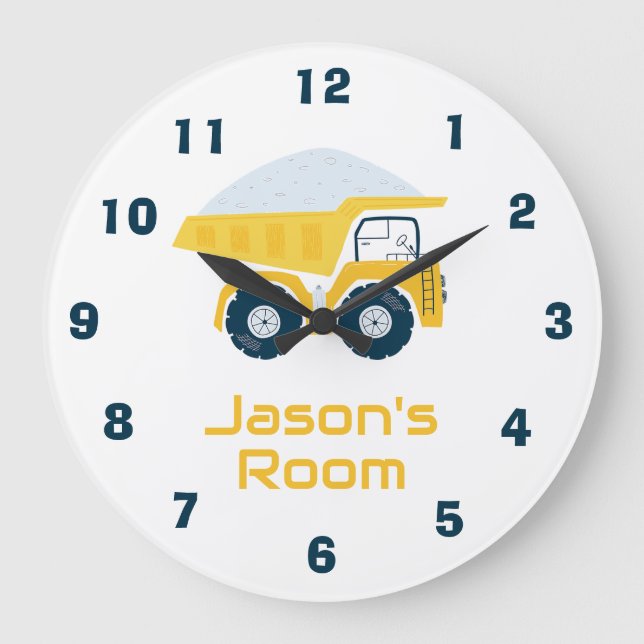 Modern Yellow Dump Truck Large Clock (Front)
