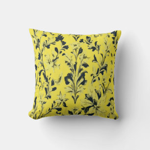Modern Yellow Floral Art – Bold Black and Yellow Cushion