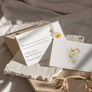 Modern Yellow Floral Boho Chic Unique Wedding RSVP Card