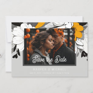 Modern yellow floral wedding photo save the date invitation