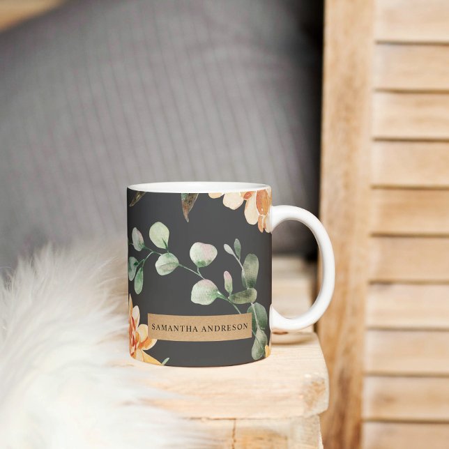 Modern Yellow Flowers & Kraft Personalised Gift Coffee Mug (Creator Uploaded)