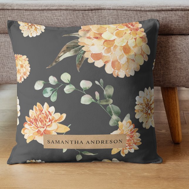Modern Yellow Flowers & Kraft Personalised Gift Cushion (Creator Uploaded)