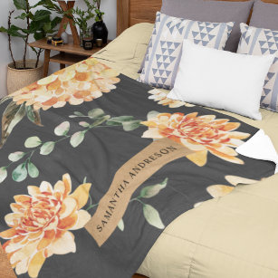 Modern Yellow Flowers & Kraft Personalised Gift Fleece Blanket