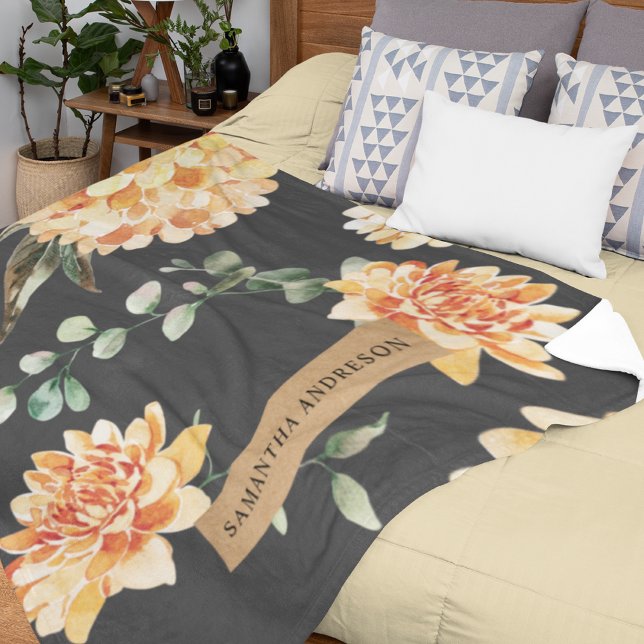 Modern Yellow Flowers & Kraft Personalised Gift Fleece Blanket (Creator Uploaded)
