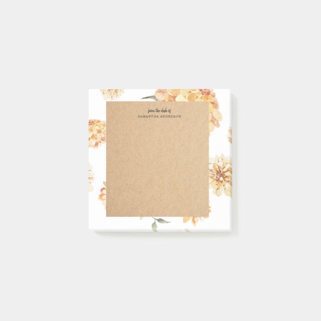 Modern Yellow Flowers & Kraft Personalised Gift Post-it Notes (Front)