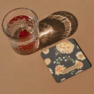 Modern Yellow Flowers & Kraft Personalised Gift Square Paper Coaster