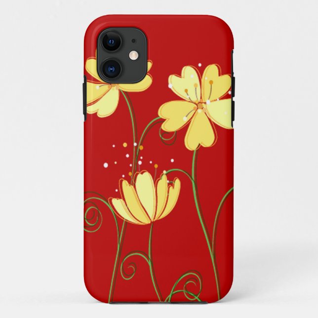 Modern  Yellow Flowers On Red Case-Mate iPhone Case (Back)