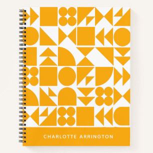 Modern Yellow Geometric Personalised Name School Notebook