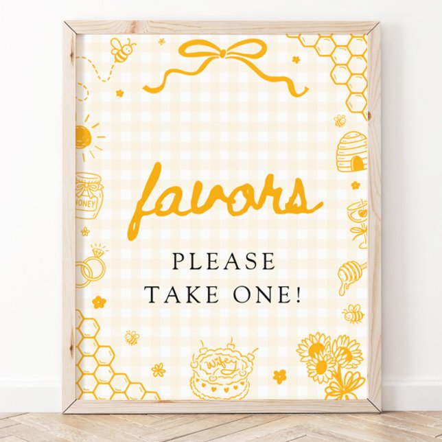 Modern Yellow Gingham Honey Bee Favours Sign (Creator Uploaded)