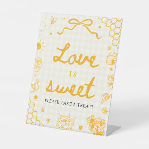 Modern Yellow Gingham Honey Bee Love is Sweet Sign