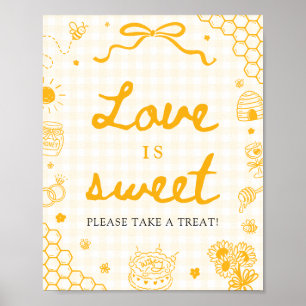 Modern Yellow Gingham Honey Bee Love is Sweet Sign