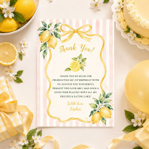 Modern Yellow Girls Our Main Squeeze 1st Birthday Thank You Card