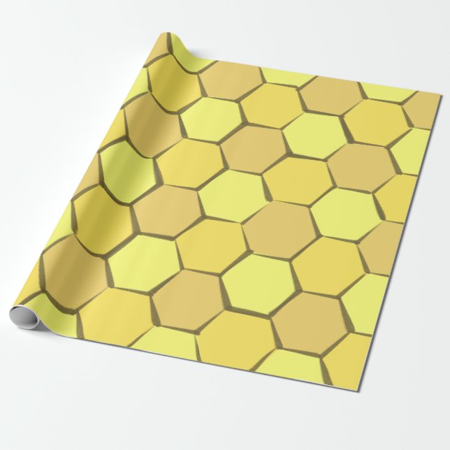 Modern Yellow Gold Honeycomb  Wrapping Paper (Unrolled)