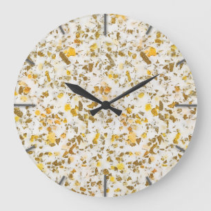 Modern Yellow & Gold Speckles Terrazzo Pattern Large Clock